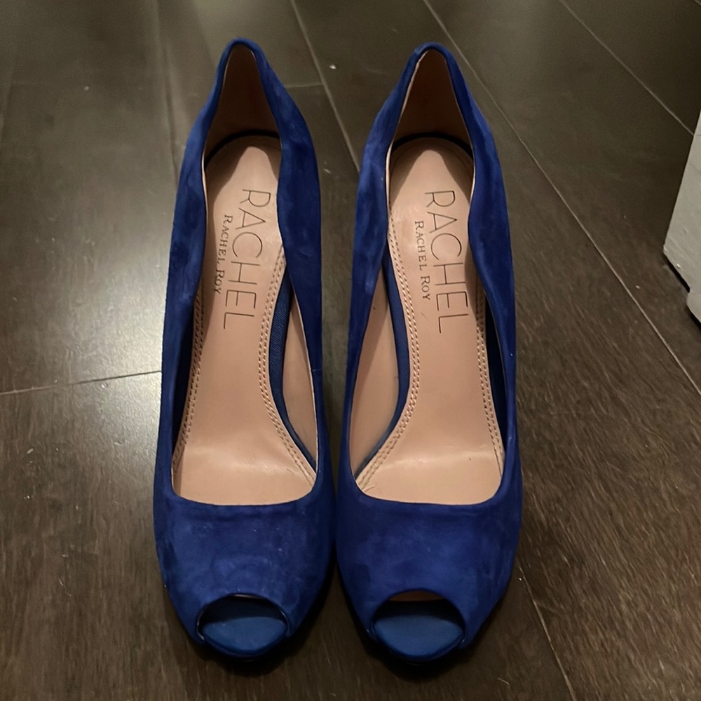 Brand new - never worn! Rachel Roy electric blue suede peep toe heel- size 8